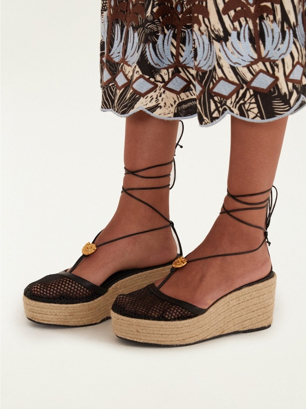 FARM Rio Sea Lace Up Espadrille Black Platform Wedges Size 6 Boho Resort NWOT